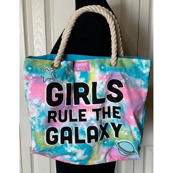 Limited Too "Girls Rule The Galaxy" Tie Dye Tote Bag 100% Cotton 14" Height - Picture 1 of 16